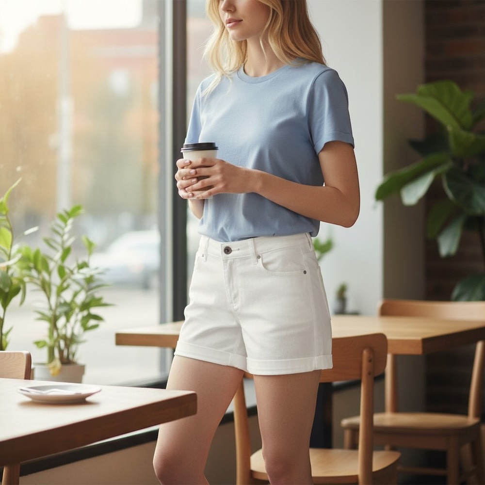 Dear John American Classic‎ White Denim Cuffed Shorts Size 29 Stretch Cotton
